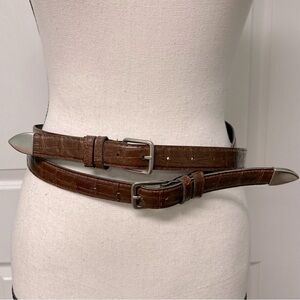 2 vintage vegan leather mock croc size 10 Brown Belts; silver tone buckles